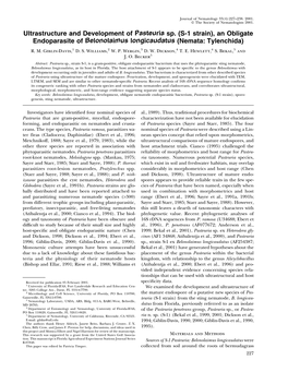Ultrastructure and Development of Pasteuria Sp. (S-1 Strain), an Obligate Endoparasite of Belonolaimus Longicaudatus (Nemata: Tylenchida) R