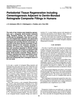 Periodontal Tissue Regeneration Including Cementogenesis Adjacent to Dentin-Bonded Retrograde Composite Fillings in Humans