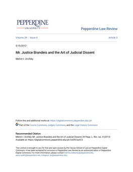 Mr. Justice Brandeis and the Art of Judicial Dissent