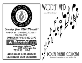 Local Talent Concert Saturday, September 20, 2014 Woden, TX
