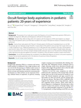 Occult Foreign Body Aspirations in Pediatric Patients
