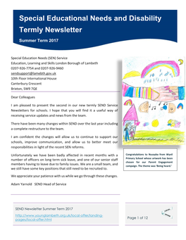 Special Educational Needs and Disability Termly Newsletter