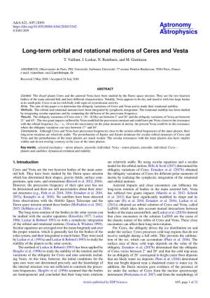 Long-Term Orbital and Rotational Motions of Ceres and Vesta T