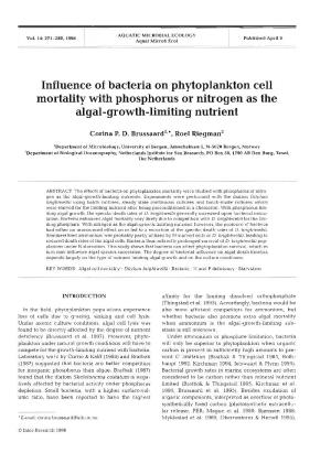 Influence of Bacteria on Phytoplankton Cell Mortality with Phosphorus Or Nitrogen As the Algal-Growth-Limiting Nutrient
