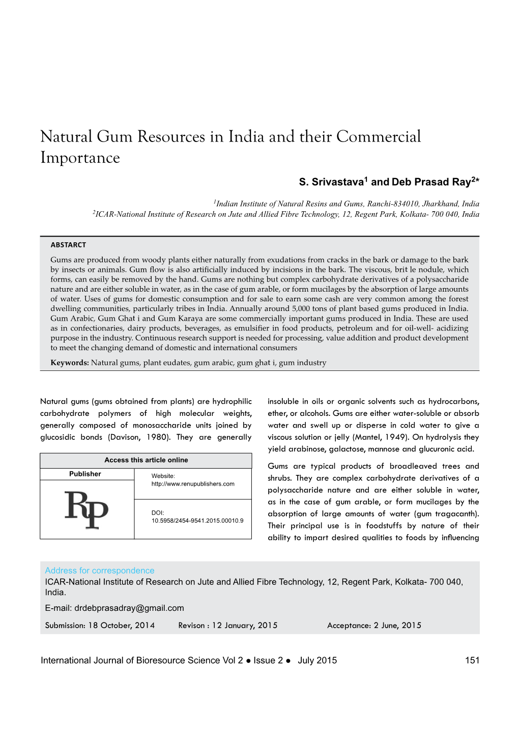 Natural Gum Resources in India and Their Commercial Importance