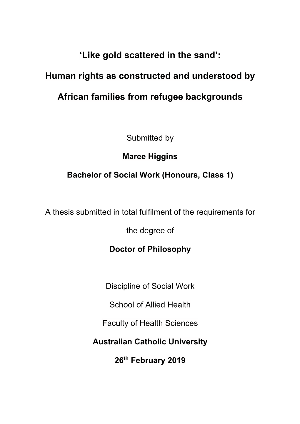 Human Rights As Constructed and Understood by African Families From