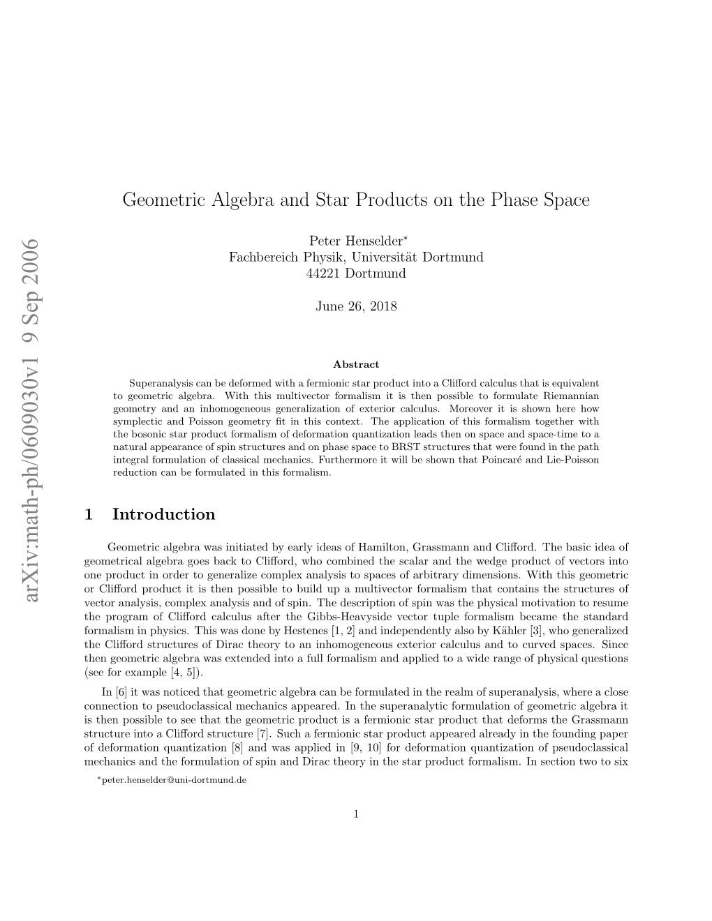 Geometric Algebra and Star Products on the Phase Space