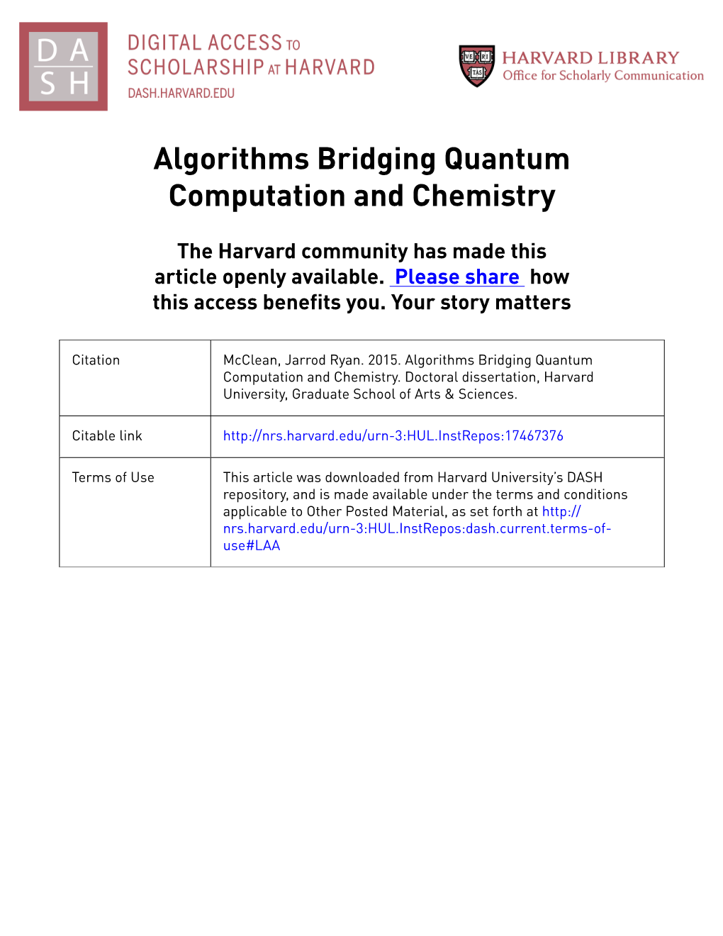 Algorithms Bridging Quantum Computation and Chemistry