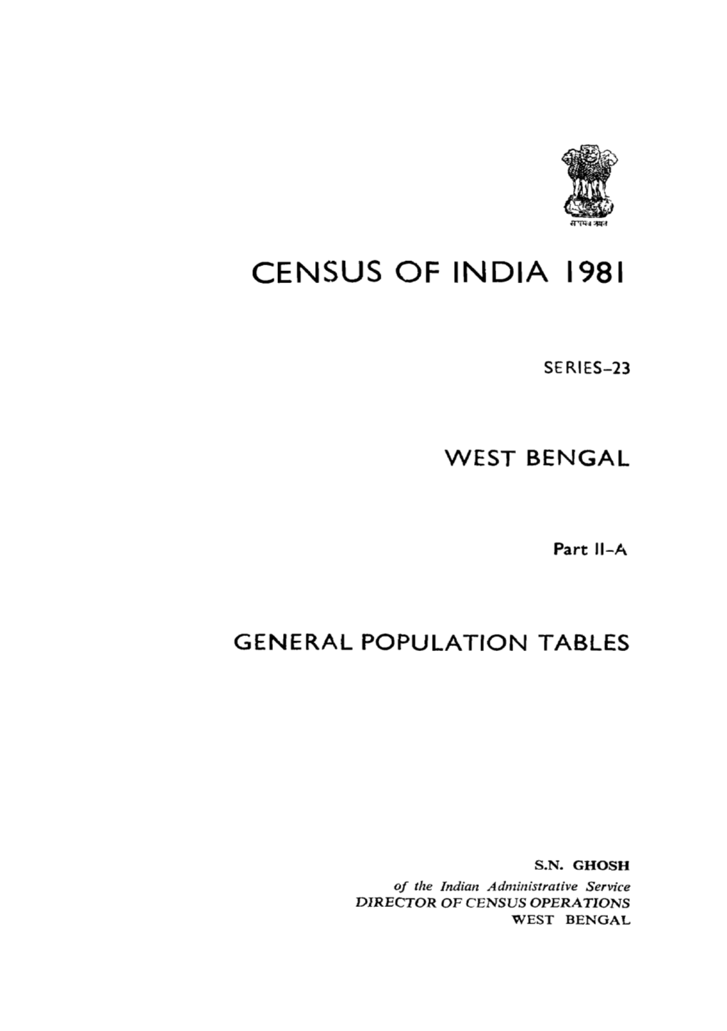 General Population Tables, Part II-A, Series-23, West Bengal