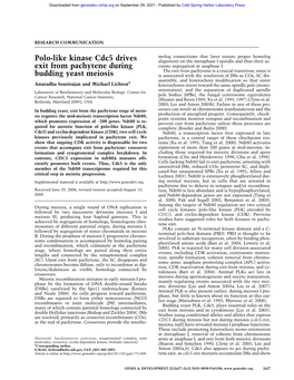 Polo-Like Kinase Cdc5 Drives Exit from Pachytene During Budding Yeast Meiosis