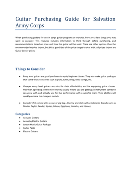 Guitar Purchasing Guide for Salvation Army Corps