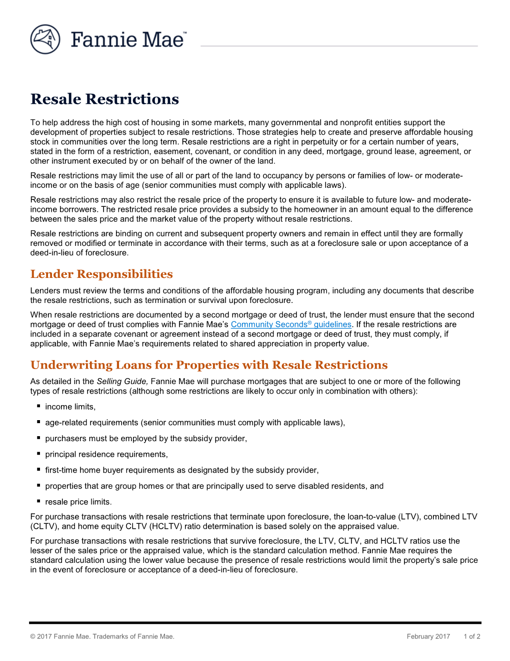 Resale Restrictions