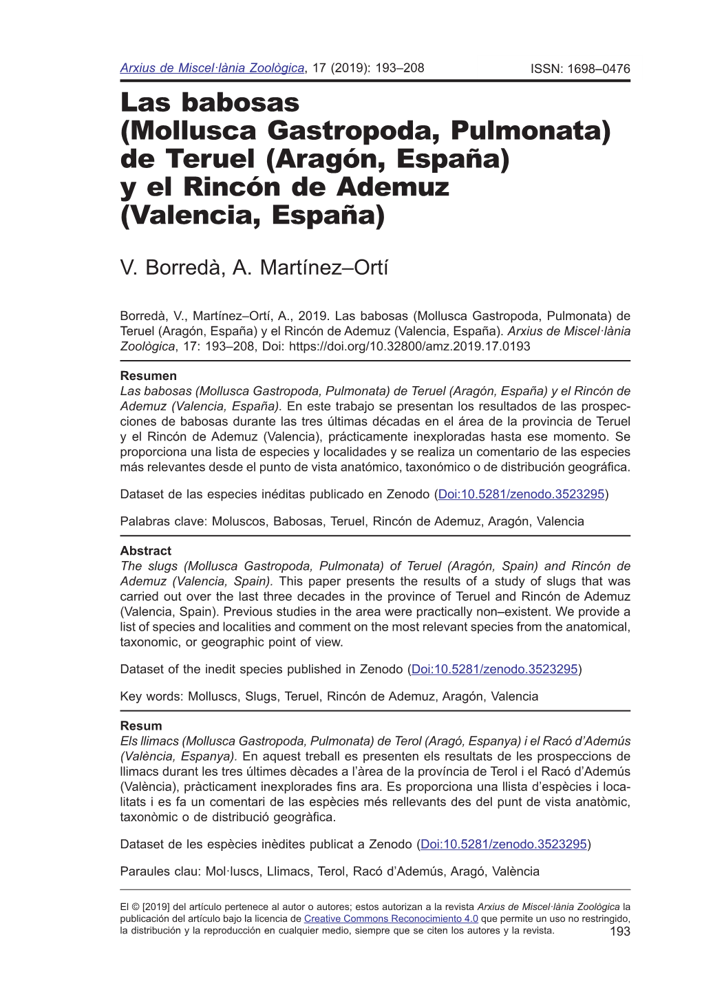 Mollusca Gastropoda, Pulmonata) De Teruel (Aragón, España) Y El Rincón De Ademuz (Valencia, España