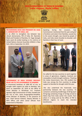 High Commission of India Monthly Newsletter for September 2019
