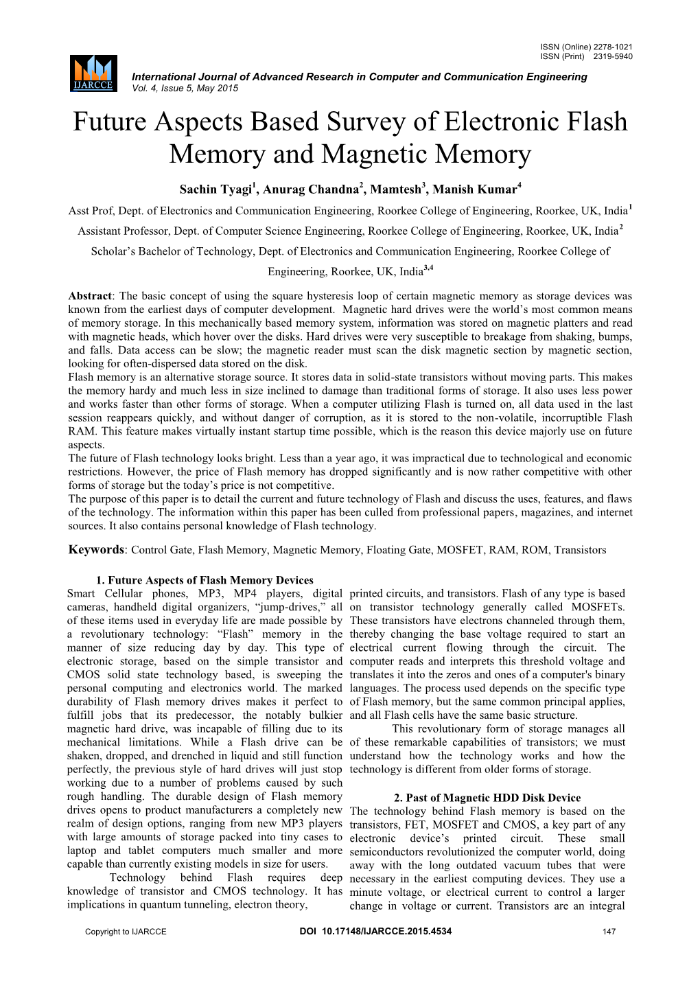 Future Aspects Based Survey of Electronic Flash Memory and Magnetic Memory