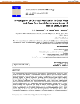 Investigation of Charcoal Production in Gwer West and Gwer East Local Government Areas of Benue State, Nigeria