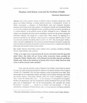 Maulana Abul Kalam Azad and the Partition of India