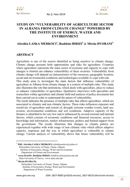 Vulnerability of Agriculture Sector in Albania from Climate Change” Powered by the Institute of Energy, Water and Environment