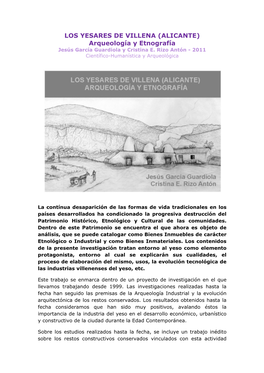 LOS YESARES DE VILLENA (ALICANTE) Arqueología Y Etnografía Jesús García Guardiola Y Cristina E