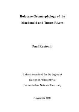 Holocene Geomorphology of the Macdonald and Tuross Rivers Paul
