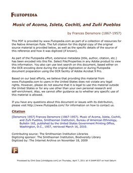 Music of Acoma, Isleta, Cochiti, and Zuñi Pueblos