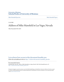 Address of Mike Mansfield in Las Vegas, Nevada Mike Mansfield 1903-2001