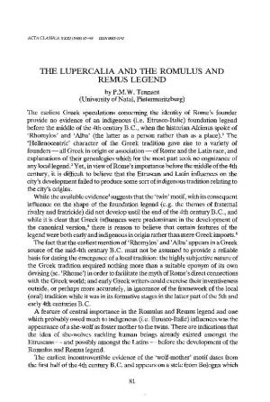 THE LUPERCALIA and the ROMULUS and REMUS LEGEND by P.M.W