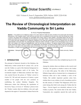 The Review of Chronological Interpretation on Vadda Community in Sri Lanka