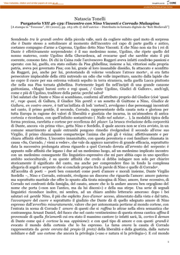 Natascia Tonelli Purgatorio VIII 46-139: L’Incontro Con Nino Visconti E Corrado Malaspina [A Stampa in “Tenzone”, III (2002), Pp