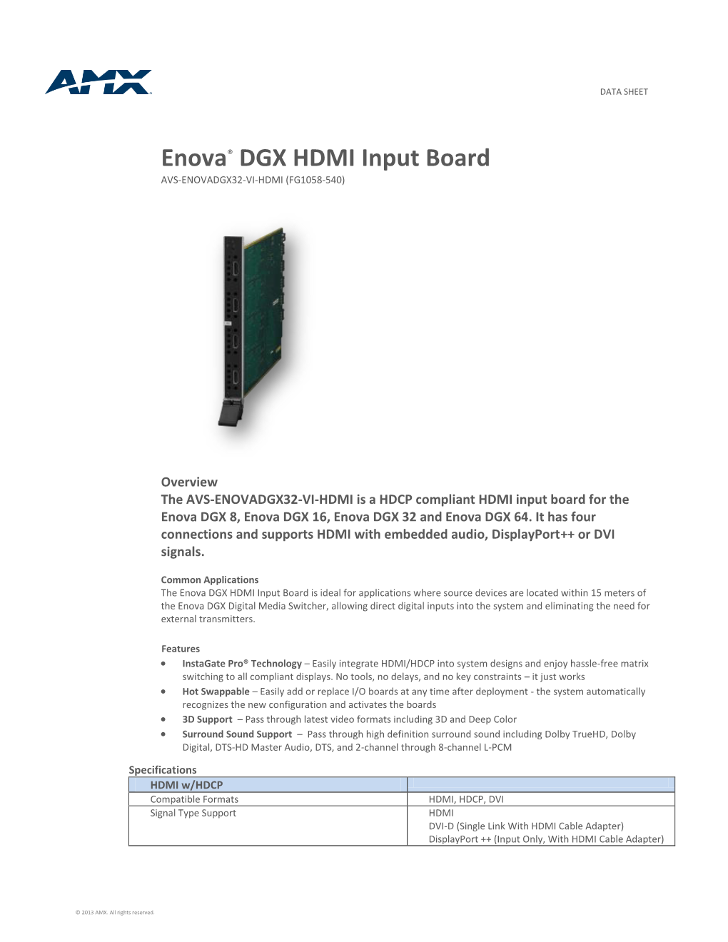 Enova DGX HDMI Input Board