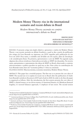 Modern Money Theory: Rise in the International Scenario and Recent Debate in Brazil Modern Money Theory: Ascensão No Cenário Internacional E Debate No Brasil