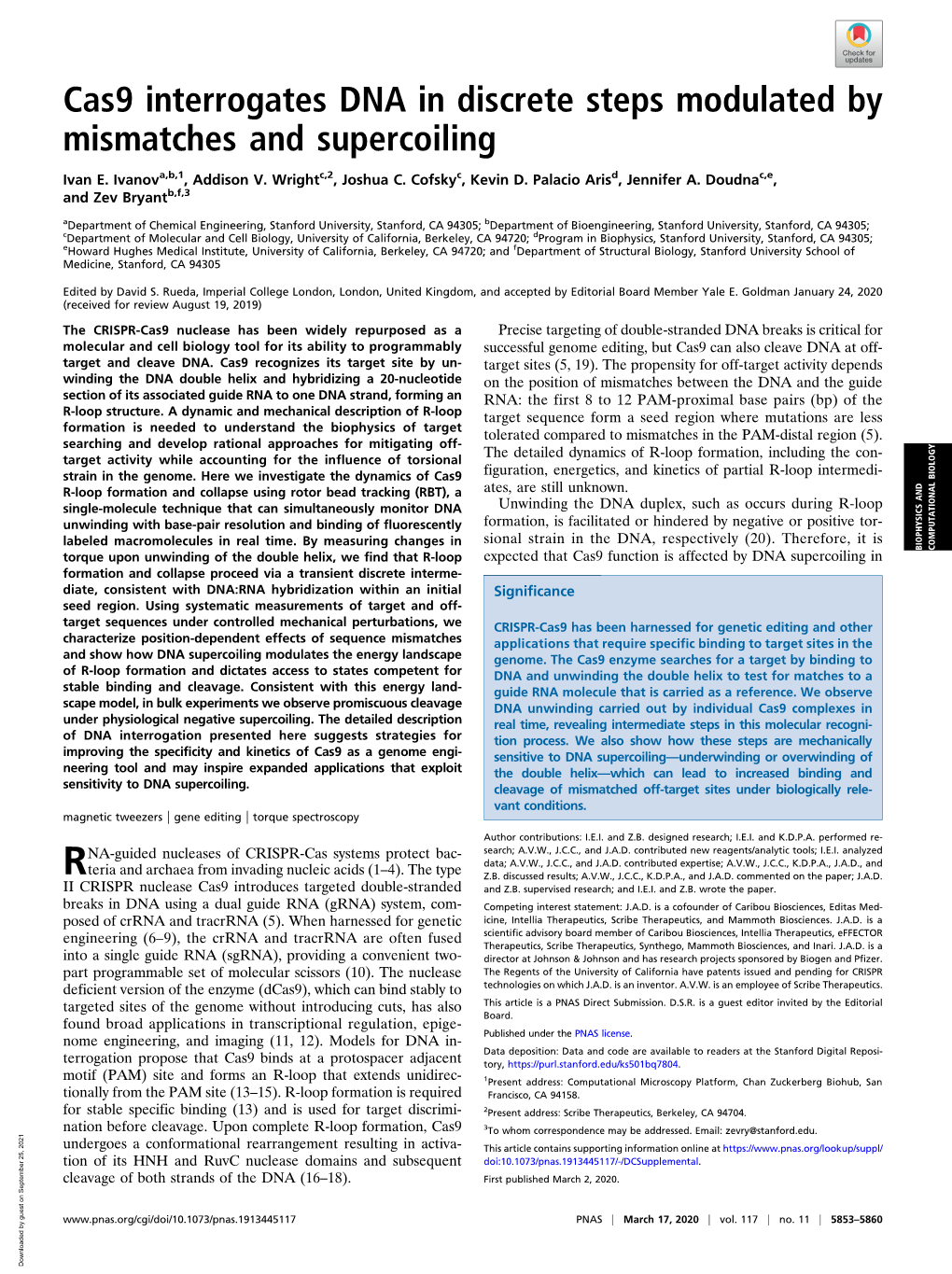 Cas9 Interrogates DNA in Discrete Steps Modulated by Mismatches and Supercoiling