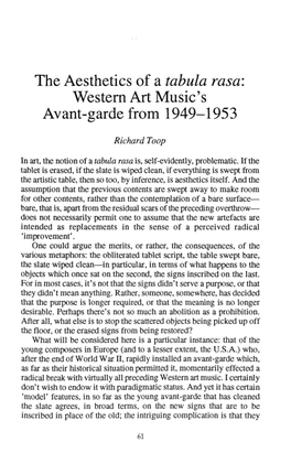 The Aesthetics of a Tabula Rasa: Western Art Music's Avant-Garde from 1949-1953