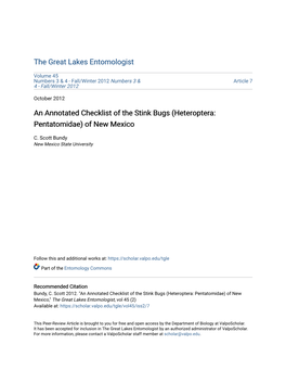 An Annotated Checklist of the Stink Bugs (Heteroptera: Pentatomidae) of New Mexico