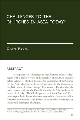 Challenges to the Churches in Asia Today*