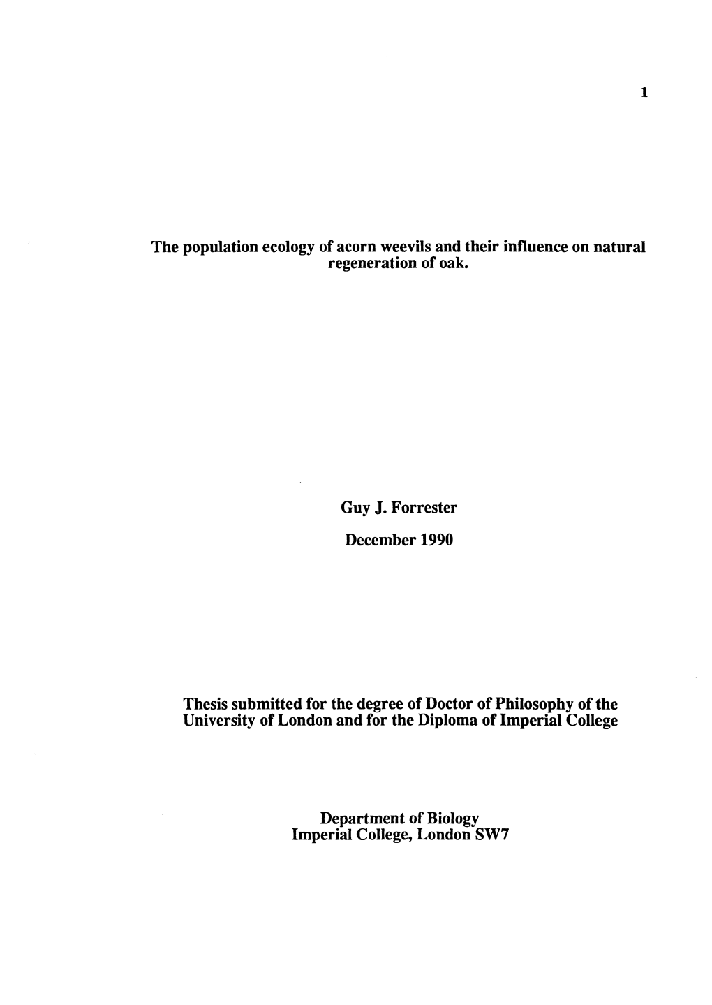 The Population Ecology of Acorn Weevils and Their Influence on Natural Regeneration of Oak