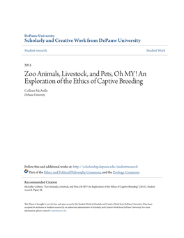 An Exploration of the Ethics of Captive Breeding Colleen Mcardle Depauw University