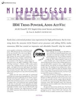 IBM TRIMS POWER4, ADDS ALTIVEC 64-Bit Powerpc 970 Targets Entry-Level Servers and Desktops by Tom R