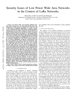 Security Issues of Low Power Wide Area Networks in the Context of Lora Networks