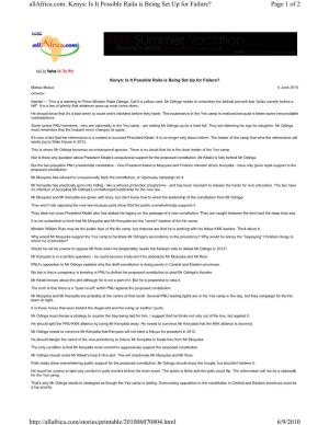 Page 1 of 2 Allafrica.Com: Kenya: Is It Possible Raila Is Being Set up For