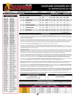 Cleveland Cavaliers (23-7) Vs