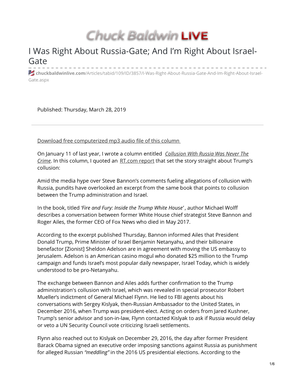 I Was Right About Russia-Gate; and I’M Right About Israel- Gate