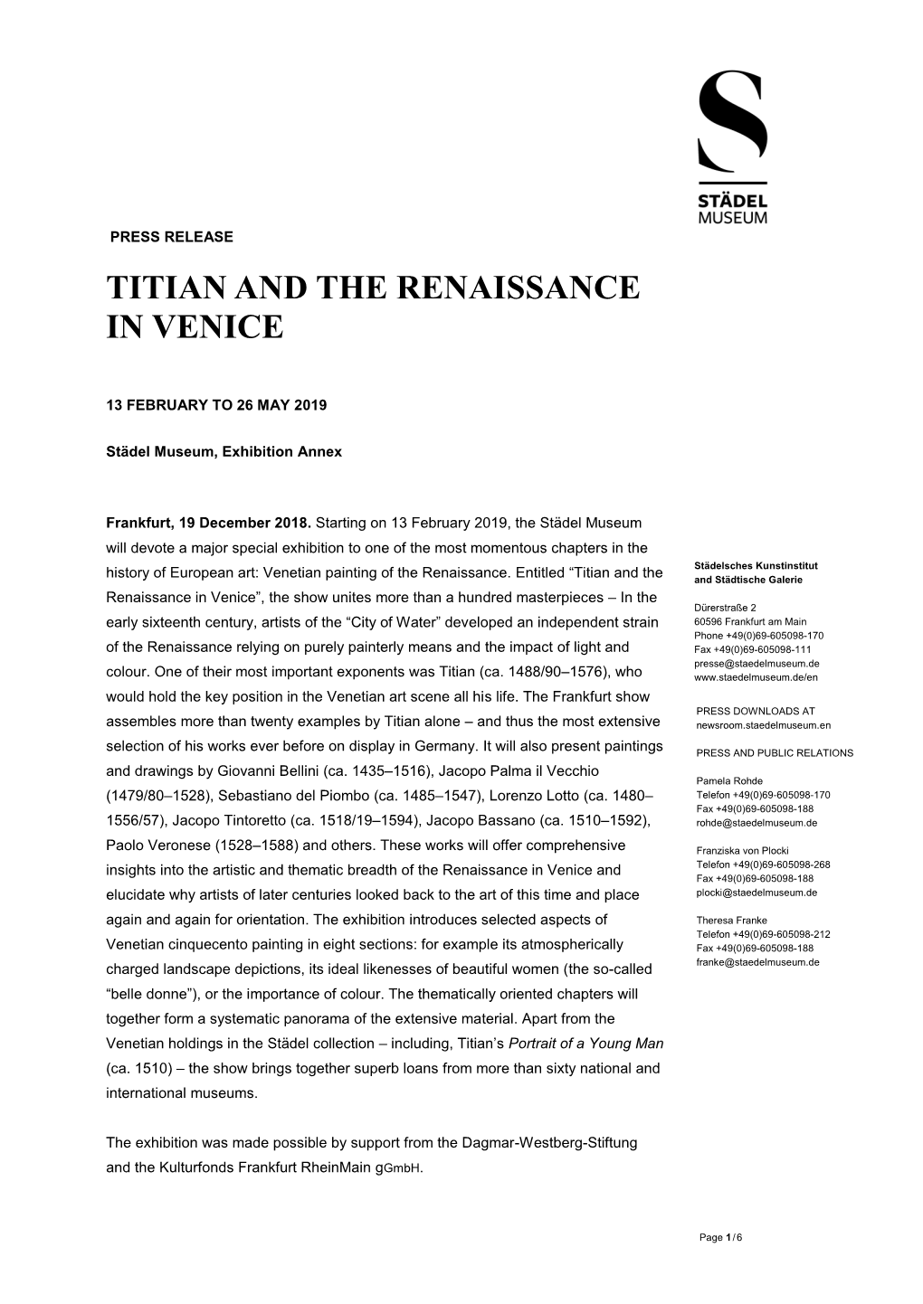 Titian and the Renaissance in Venice