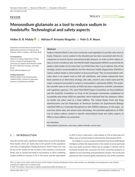 Monosodium Glutamate As a Tool to Reduce Sodium in Foodstuffs: Technological and Safety Aspects