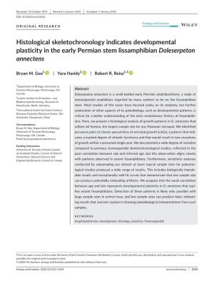 Histological Skeletochronology Indicates Developmental Plasticity in the Early Permian Stem Lissamphibian Doleserpeton Annectens