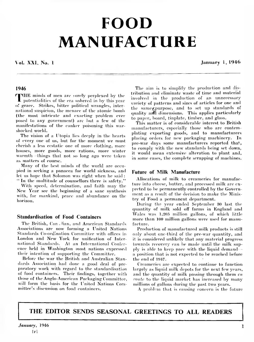 FOOD MANUFACTURE Vol