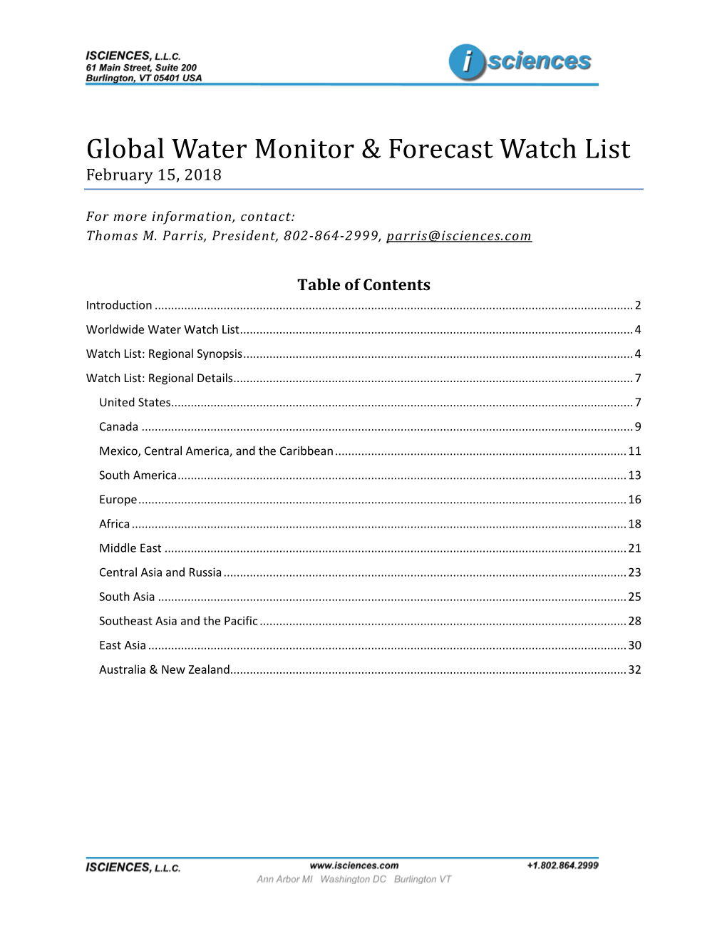 Global Water Monitor & Forecast Watch List