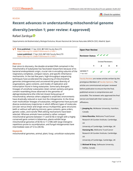 Recent Advances in Understanding Mitochondrial Genome Diversity [Version 1; Peer Review: 4 Approved]