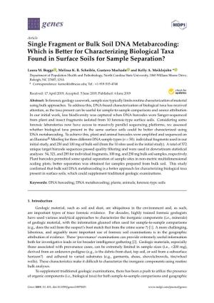 Single Fragment Or Bulk Soil DNA Metabarcoding: Which Is Better for Characterizing Biological Taxa Found in Surface Soils for Sample Separation?