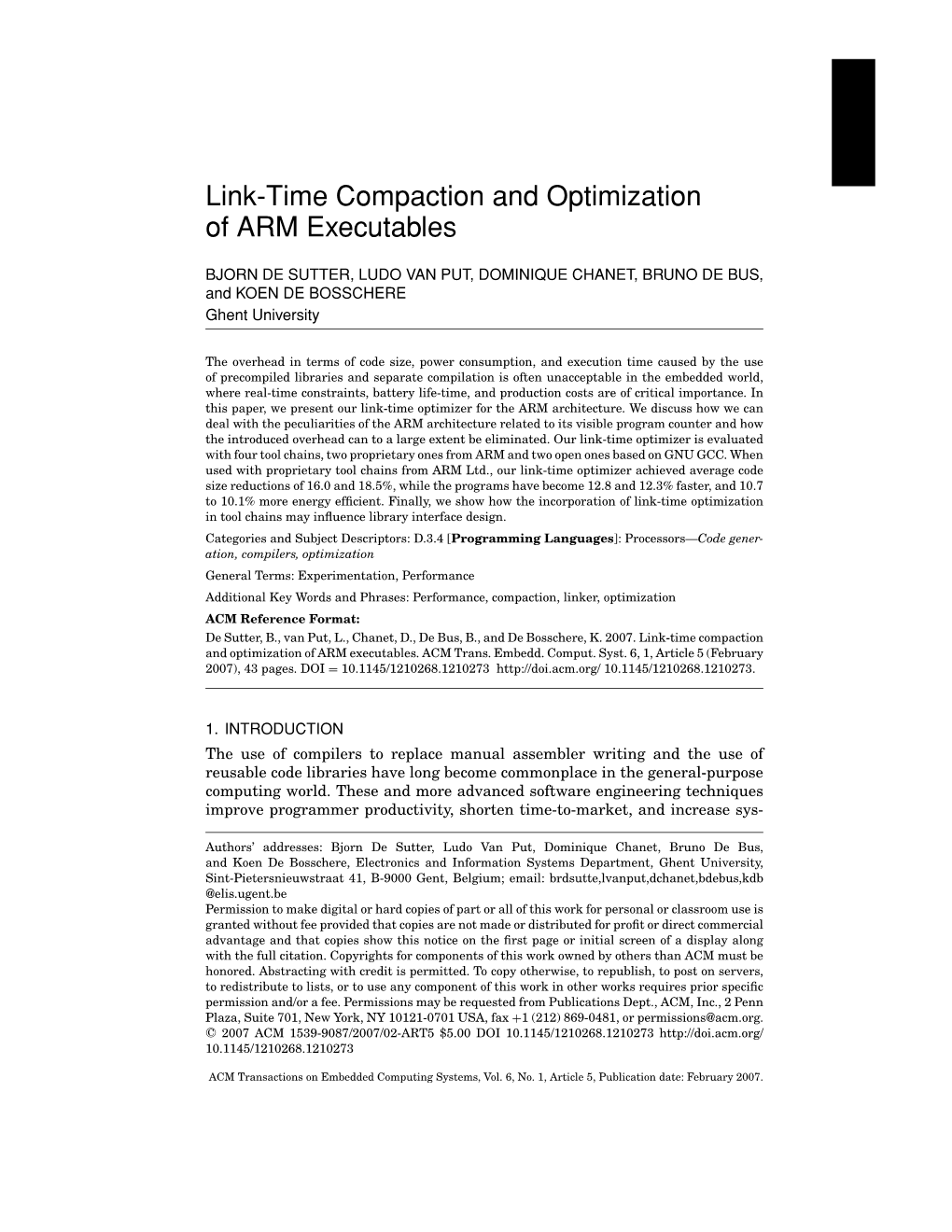 Link-Time Compaction and Optimization of ARM Executables